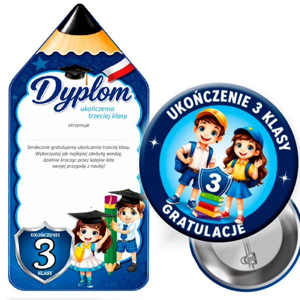 Przypinka z Dyplomem lub Bez – Ukończenie 3 Klasy