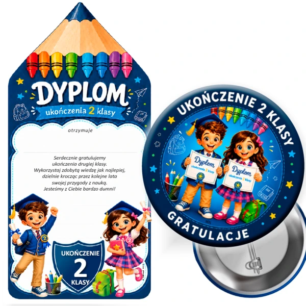Przypinka z Dyplomem lub bez – Ukończenie 2 Klasy